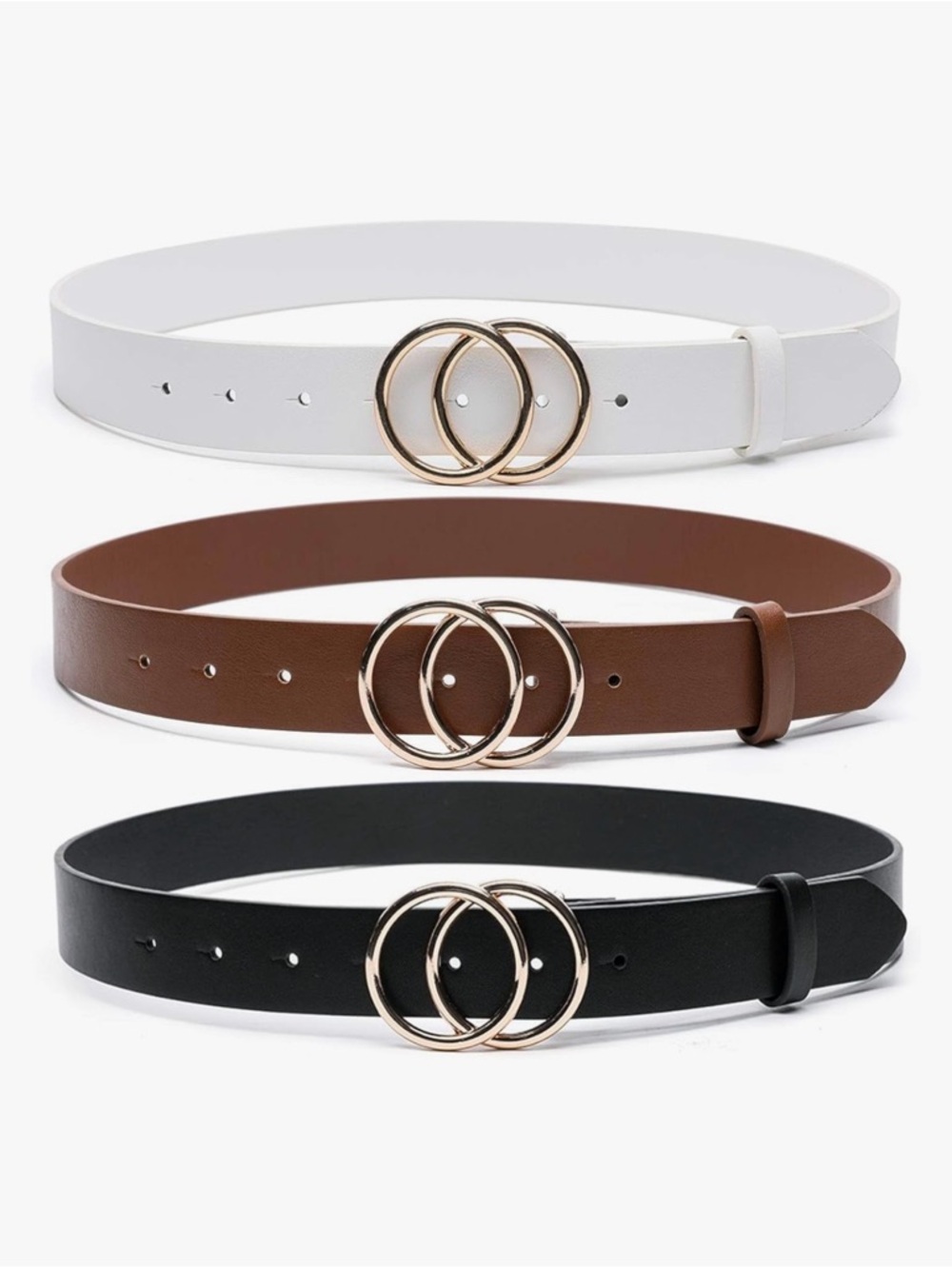 Classic Double Ring Women's Leather Belt - Set of 3